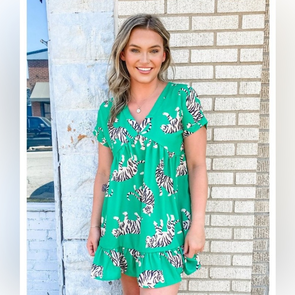 Sold Out - Rare Green Bibi Tiger Dress size Large - new and never worn with Tags